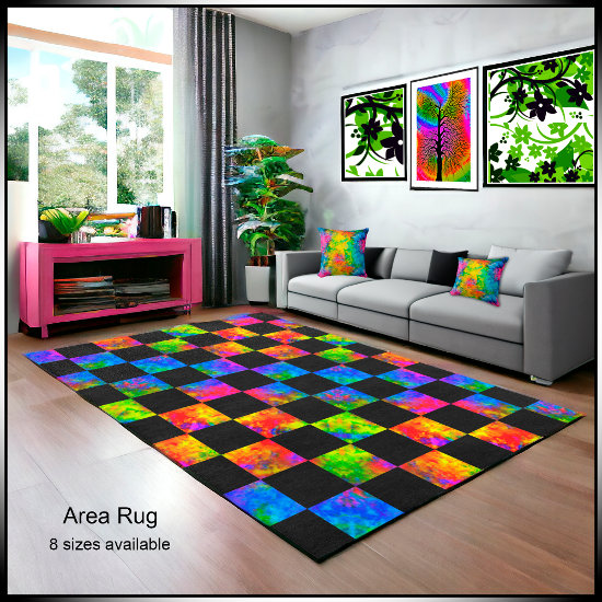 [Atomic Tie-Dye] Colorful Checkerboard Area Rug
