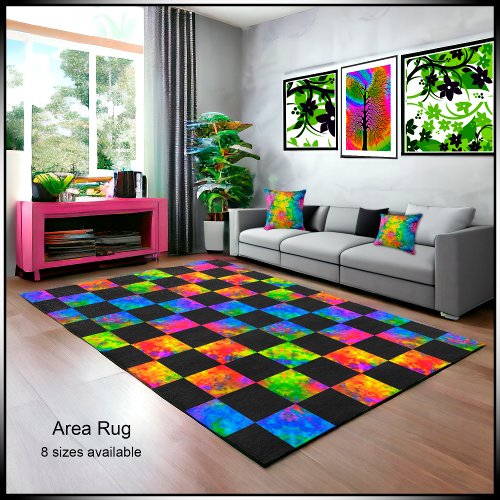 Atomic Tie_Dye Colorful Checkerboard Area Rug