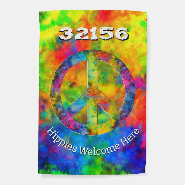 [Atomic Tie-Dye] Hippie Freak Peace Welcome Garden Flag (Front)