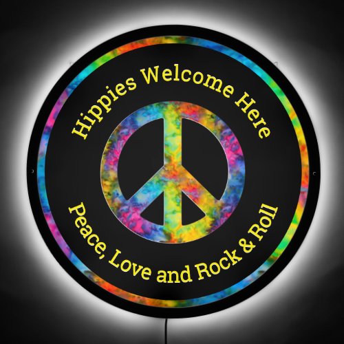 Atomic Tie_Dye Hippie Peace Welcome Bar LED Sign