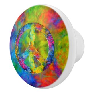 [Atomic Tie-Dye] Rainbow Colors Peace Sign Symbol Ceramic Knob