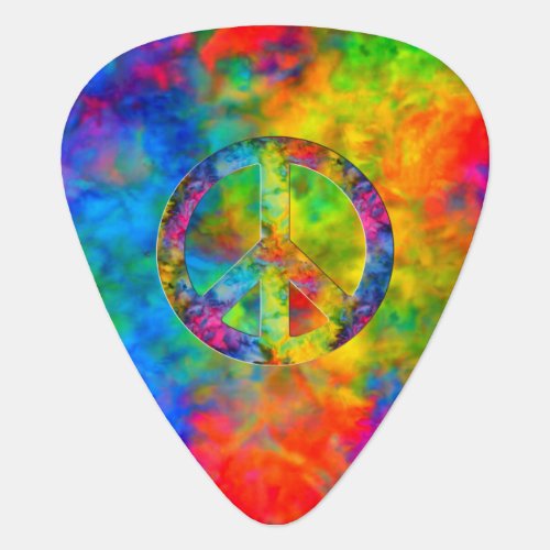 Atomic Tie_Dye Rainbow Colors Peace Sign Symbol Guitar Pick