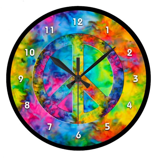 [Atomic Tie-Dye] Rainbow Colors Peace Sign Symbol  Large Clock