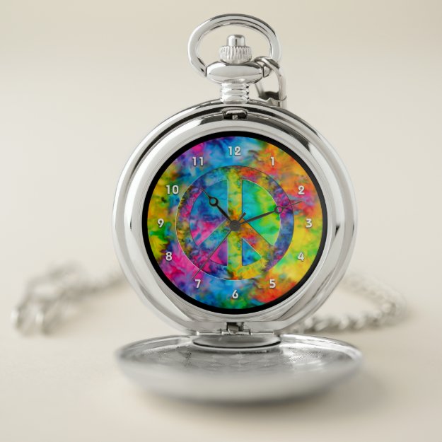 [Atomic Tie-Dye] Rainbow Colors Peace Sign Symbol Pocket Watch