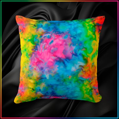 Atomic Tie_Dye  V2 Psychedelic Rainbow Colors Throw Pillow