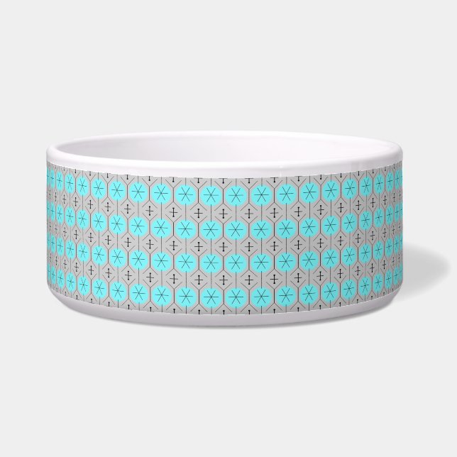 Atomic Turquoise Dots Ceramic Pet Bowl (Front)