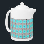 Atomic Turquoise Dots Teapot<br><div class="desc">This Atomic Turquoise Dots patterned teapot has all of the mid century modern fun of your grandma’s kitchen, minus the sticky linoleum. It’s a deconstructed look at snowflakes. The kitschy design features a gray background with evenly repeating black lines and turquoise dots. This vintage inspired pattern is mod enough to...</div>