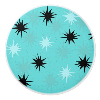 Atomic Turquoise Starbursts Ceramic Knob by StrangeLittleOnion at Zazzle