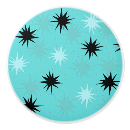 Atomic Turquoise Starbursts Ceramic Knob