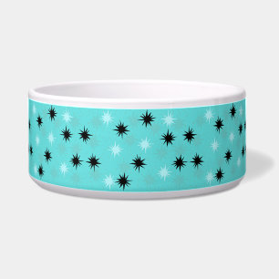 Atomic Turquoise Starbursts Ceramic Pet Bowl