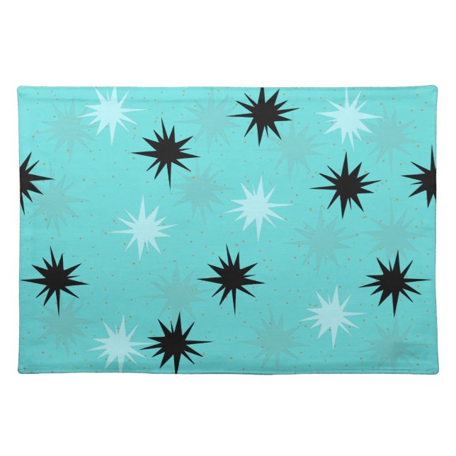 Atomic Turquoise Starbursts Cloth Placemat (Front)