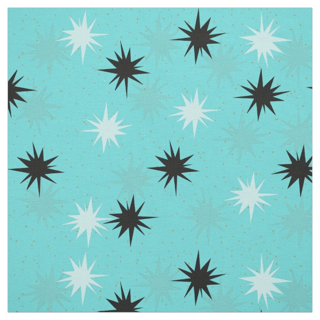 Atomic Turquoise Starbursts Combed Cotton Fabric (Swatch)