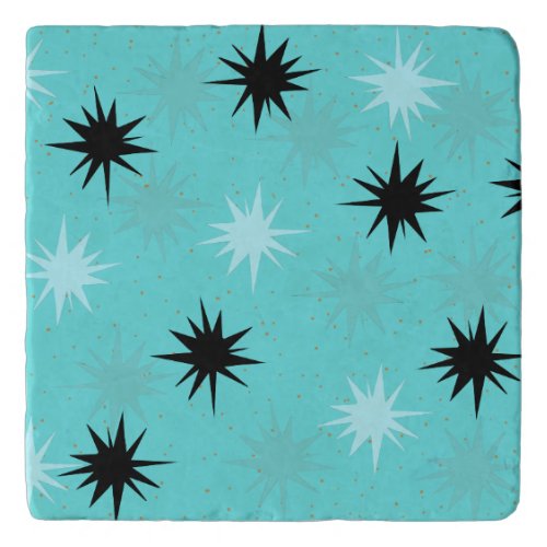 Atomic Turquoise Starbursts Marble Stone Trivet