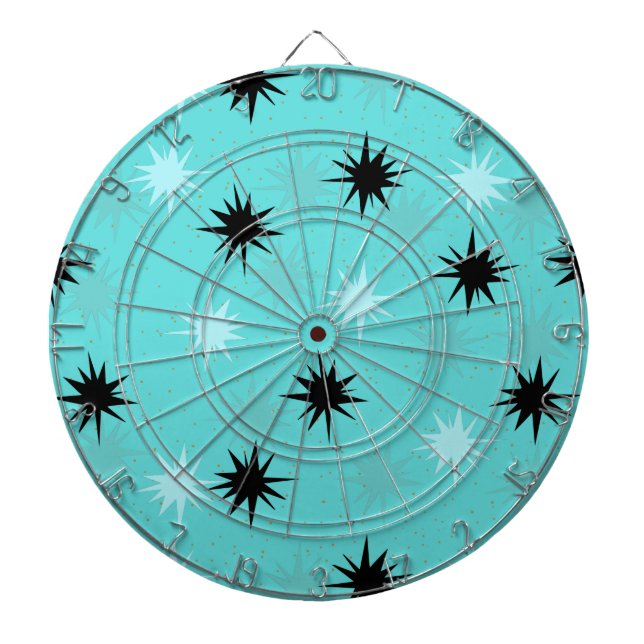 Atomic Turquoise Starbursts Metal Dart Board (Front)