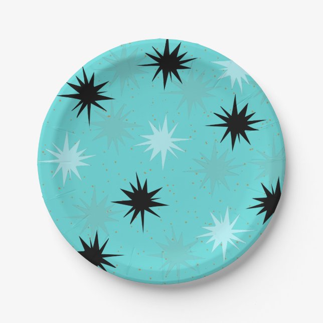 Atomic Turquoise Starbursts Paper Plates (Front)