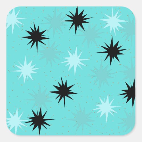 Atomic Turquoise Starbursts Square Stickers