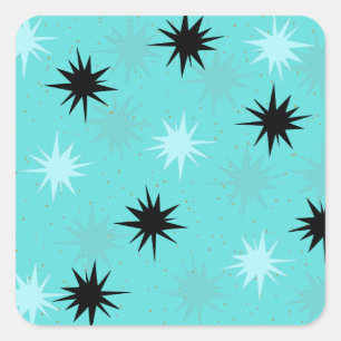 Atomic Turquoise Starbursts Square Stickers