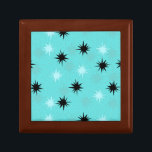 Atomic Turquoise Starbursts Tiled Gift Box<br><div class="desc">This Atomic Turquoise Starbursts Tiled Gift Box has all of the mid century modern fun of your grandma’s kitchen, minus the sticky linoleum. The kitschy design features a green background with gold speckles and randomly placed starbursts in black, and shades of aqua and turquoise. This vintage inspired pattern is mod...</div>