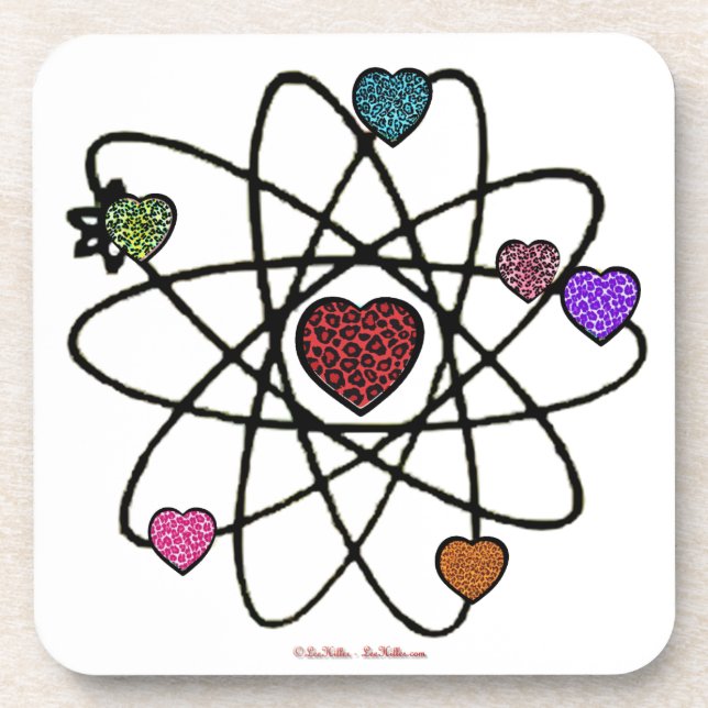 Atomic Valentine Leopard Print Hearts Beverage Coaster (Front)