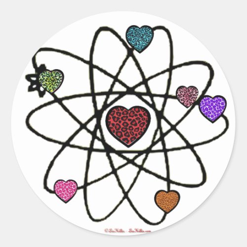 Atomic Valentine Leopard Print Hearts Classic Round Sticker