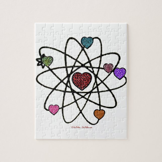 Atomic Valentine Leopard Print Hearts Jigsaw Puzzle (Vertical)