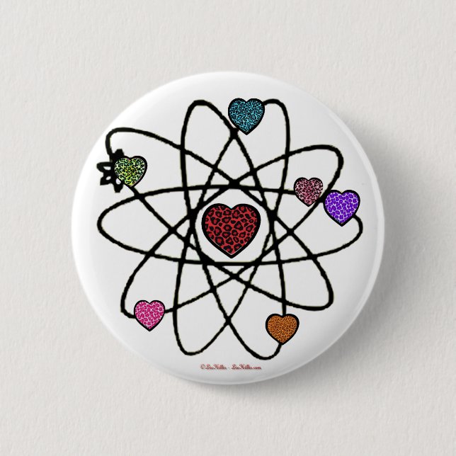 Atomic Valentine Leopard Print Hearts Pinback Button (Front)