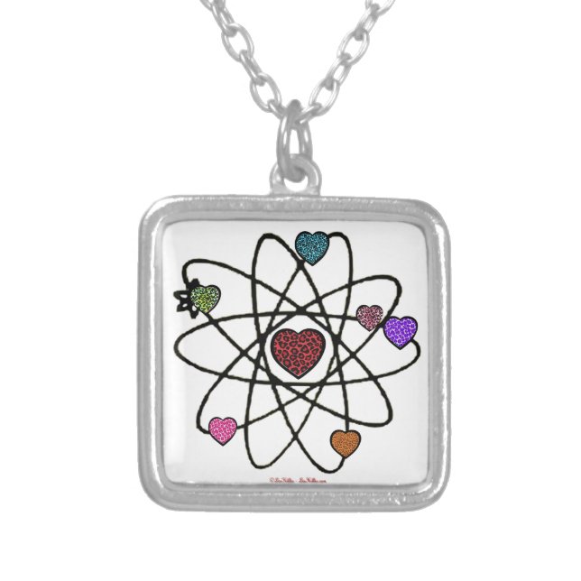 Atomic Valentine Leopard Print Hearts Silver Plated Necklace (Front)