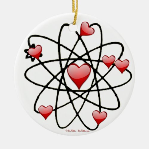 Atomic Valentine Red Hearts Ceramic Ornament