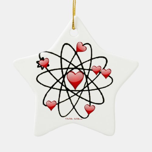 Atomic Valentine Red Hearts Ceramic Ornament