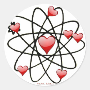 Atomic Valentine Red Hearts Classic Round Sticker