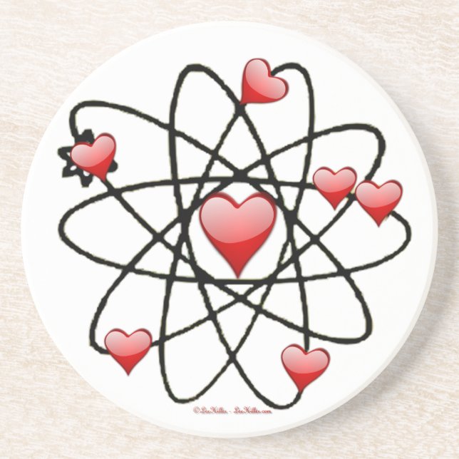 Atomic Valentine Red Hearts Drink Coaster (Front)