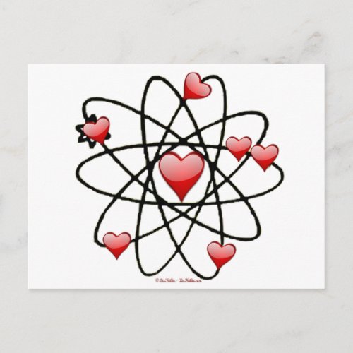 Atomic Valentine Red Hearts Holiday Postcard