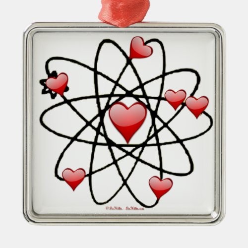 Atomic Valentine Red Hearts Metal Ornament