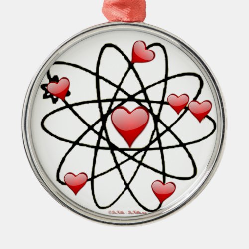 Atomic Valentine Red Hearts Metal Ornament