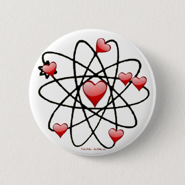 Atomic Valentine Red Hearts Pinback Button (Front)