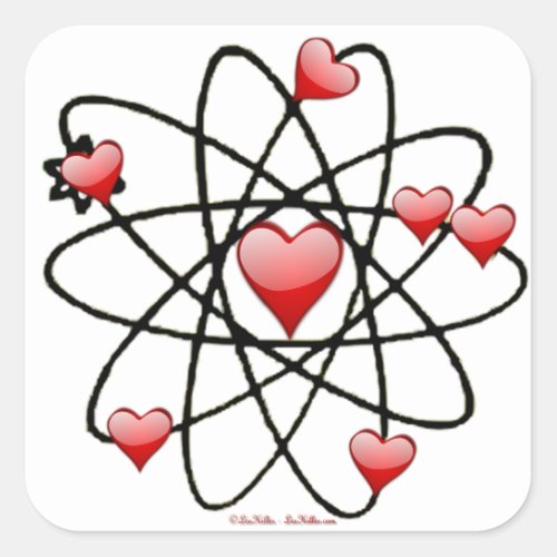 Atomic Valentine Red Hearts Square Sticker