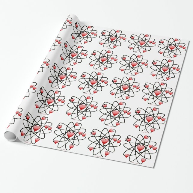 Atomic Valentine Red Hearts Wrapping Paper (Unrolled)