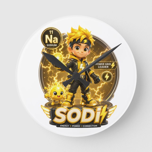 ATOMIVRA Sodium Character  Round Clock (Front)