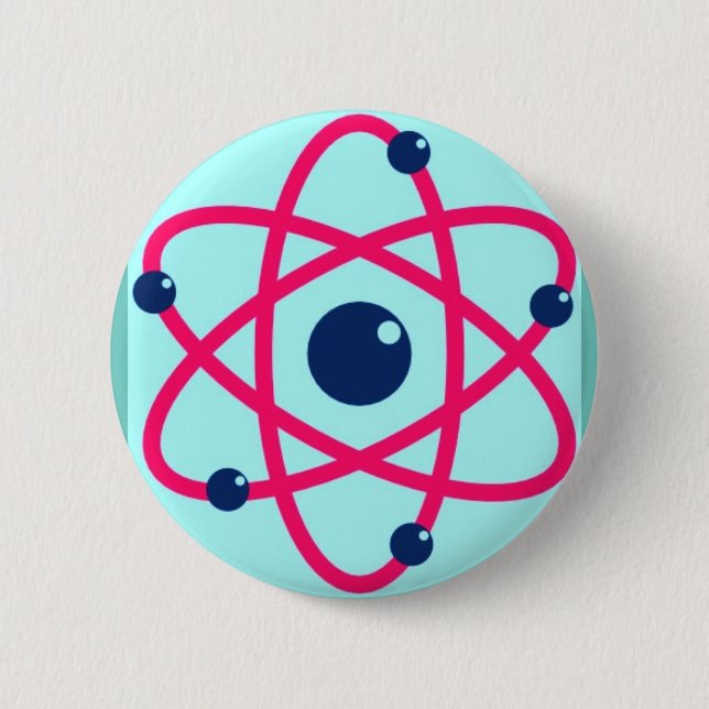 Atoms Matter! Pink & Blue Atom Pinback Button (Front)