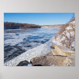 Atop cliff overlooking frozen mississippi river poster