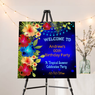 ATropical Blue Red Yellow Hibiscus floral Birthday Foam Board
