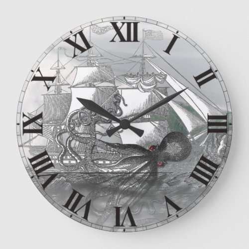 Attack by Giant Octopus Large Clock