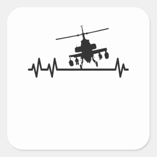 Attack Helicopter Combat Pilot Heartbeat Pulse Square Sticker