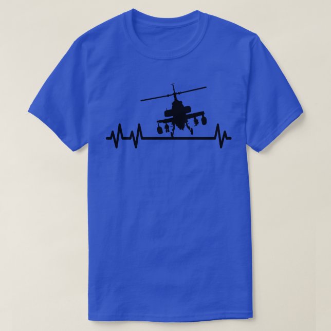 Attack Helicopter Combat Pilot Heartbeat Pulse T-Shirt (Design Front)