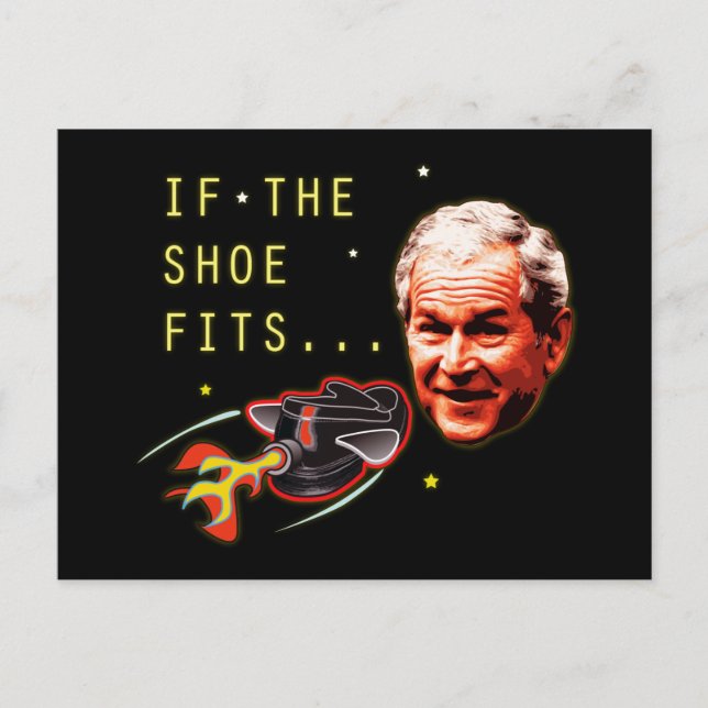 Attack of the flying shoe-Throw Shoe @ George Bush Postcard (Front)