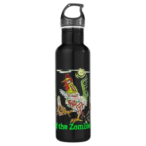 Attack of the Zombie Roosters Halloween Art Water Bottle