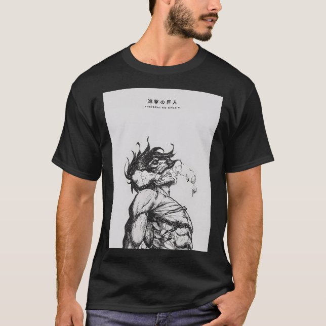 Attack Titan Figure Dark Anime Line Art Eren T-Shirt (Front)