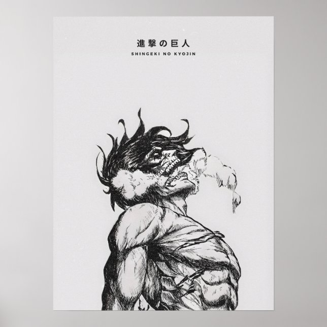 Attack Titan Figure Dark Anime Line Art Poster (Front)
