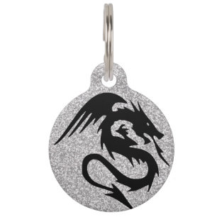 Attacking Dragon Silhouette on Silver Pet Tag