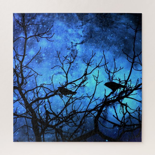 Attempted Murder - of crows -Blue stars branches Jigsaw Puzzle (Vertical)